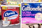 collage image of charmin and cottonelle toilet paper