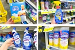 dollar general mr. clean, lysol, clorox, oxiclean 4 photo collage