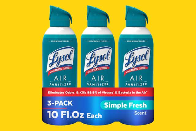Lysol Air Sanitizer Spray 3-Pack, Just Under $10 on Amazon ($3.20 per Can) card image