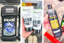 collage image of axe deodorant, garnier blackhead scrub, and tresemme shampoo