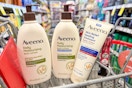 aveeno lotion and healing ointment in a cvs shopping cart