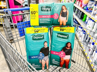 three packages of men's and women's Depend underwear