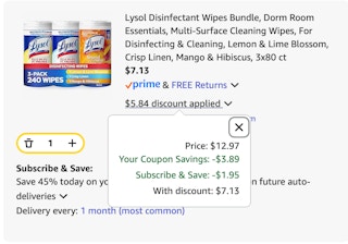 Lysol Amazon receipt