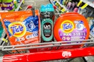 tide pods and downy unstoppables in a cart