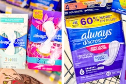 Hot New Walgreens Deal: $1.79 Each Always and Always Discreet Pad Packs card image