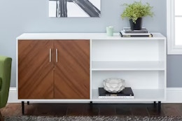 Lifestyle image of the Walker Edison Mid Century TV Stand in home setting