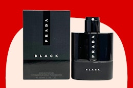 a black bottle of cologne