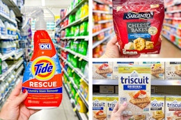 tide rescue, sargento cheese bakes, and triscuit crackers 3-photo collage