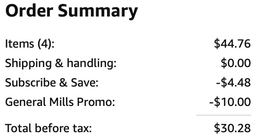 4 Nature Valley Bars Amazon Receipt