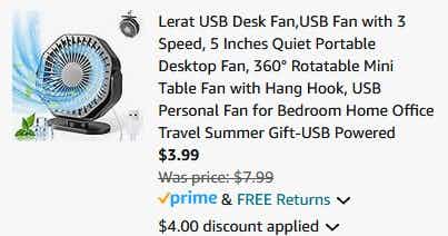 a cart screenshot of a USB desk fan
