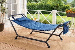 Walmart's Standing Hammock Drops to $50 (Includes Pillow and Storage Pocket) card image