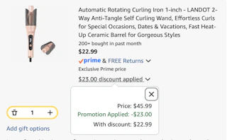 curling iron Amazon receipt
