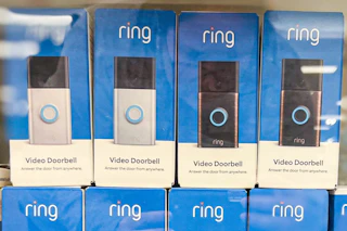 RIng Doorbell Cameras in glass display in the electronic section of Target