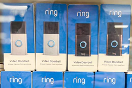 RIng Doorbell Cameras in glass display in the electronic section of Target