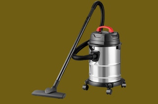 a wet/dry vacuum on an olive green background 