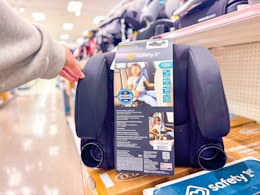 safety 1st booster car seat sitting on a box at target