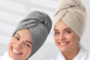 women wearing hair towels