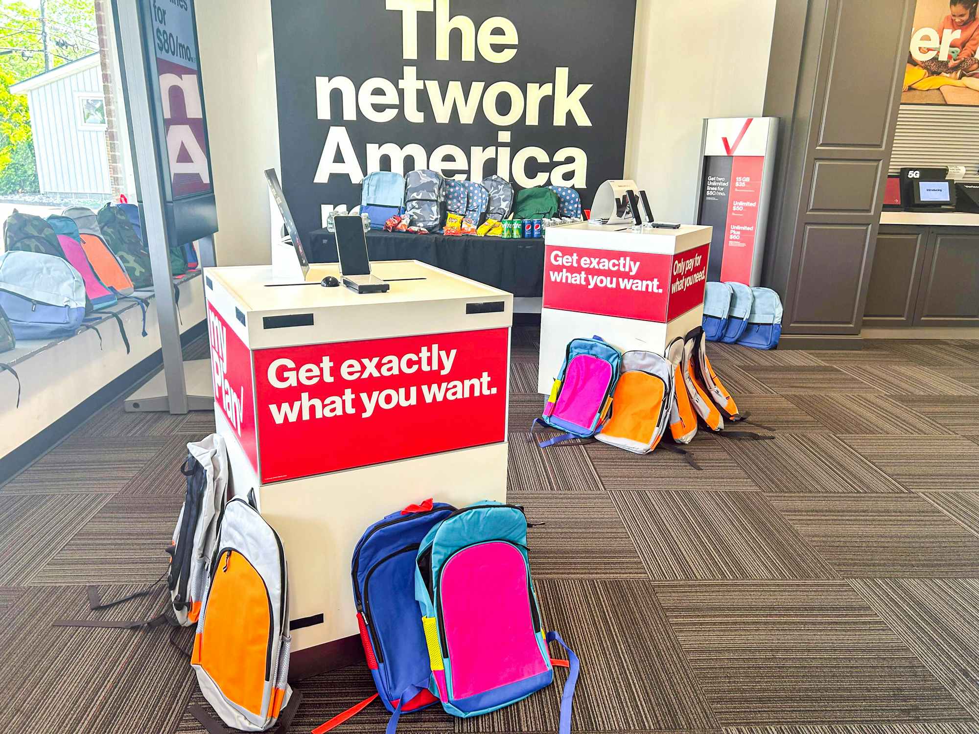 backpacks from verizon in a verizon store