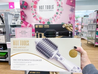 hot tools volumizers on shelf and being held