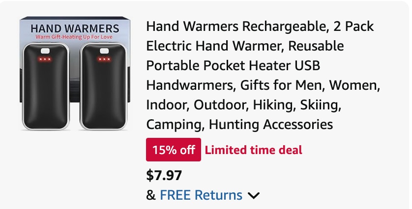 handwarmer Amazon receipt