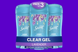 secret deodorant on purple background