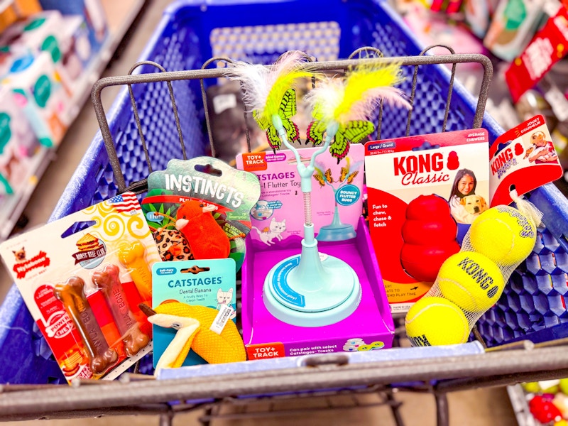 cart full of pet toys