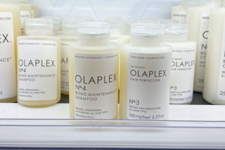 olaplex hair care lined up on shelf