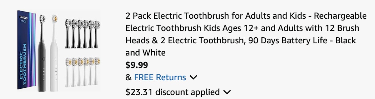 Electric Toothbrush 2-Pack Amazon receipt