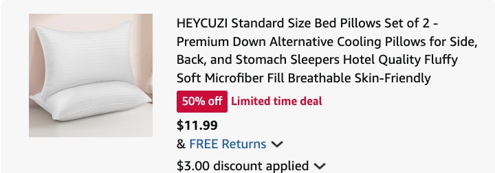 bed pillows Amazon receipt