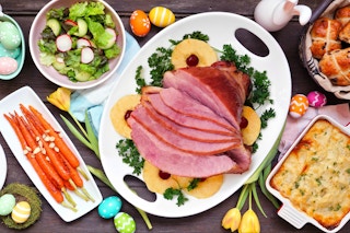 An Easter dinner spread on a table