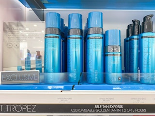 display of st. tropez self tanning bottles