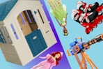Little Tike outdoor playhouse, Disney Princess dolls, Halo roller skates, and XShot foam bullet gun