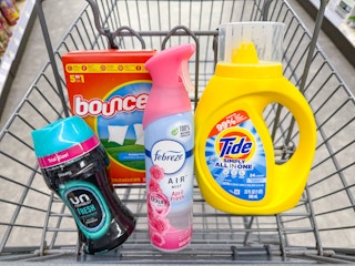 tide simply downy febreze bounce products in walgreens cart