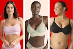 3 models wearing different styles of women's bras/bralettes from the brand Joyspun at Walmart