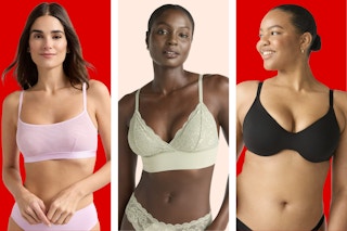 3 models wearing different styles of women's bras/bralettes from the brand Joyspun at Walmart