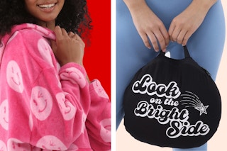 Two lifestyle image of woman using the No Boundaries Plush Lounger (folds into pouch)