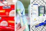 collage with hefty, degree, and dove products