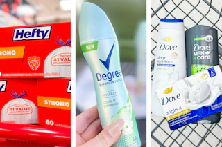 collage with hefty, degree, and dove products