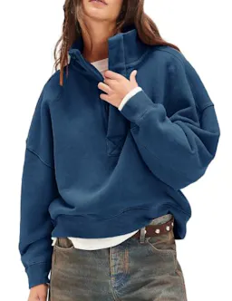 Women's Oversized Henley Sweatshirt