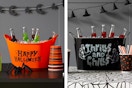 2 halloween beverage tubs sitting side by side
