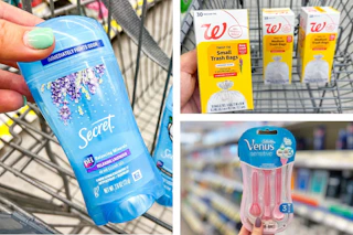 walgreens secret, venus, trash bags 3-photo collage