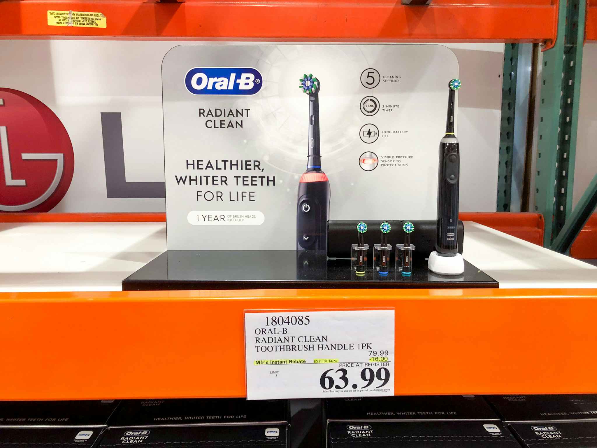 costco oral b radiant clean rechargeable toothbrush
