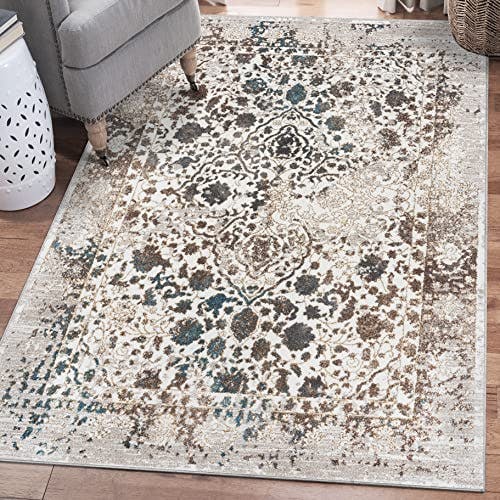 Distressed Floral Area Rug