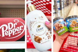 collage with dr pepper, dove, and ben & jerry's products