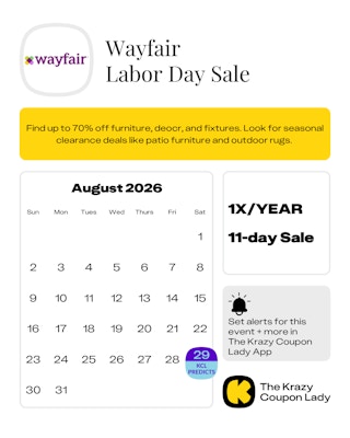 Wayfair Labor Day Sale 2026 dates
