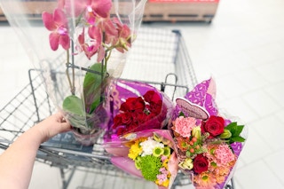 aldi valentine-s day flowers in a shopping cart