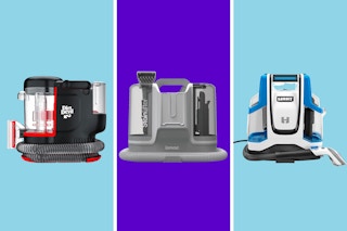 three different spot cleaners on a blue and purple background