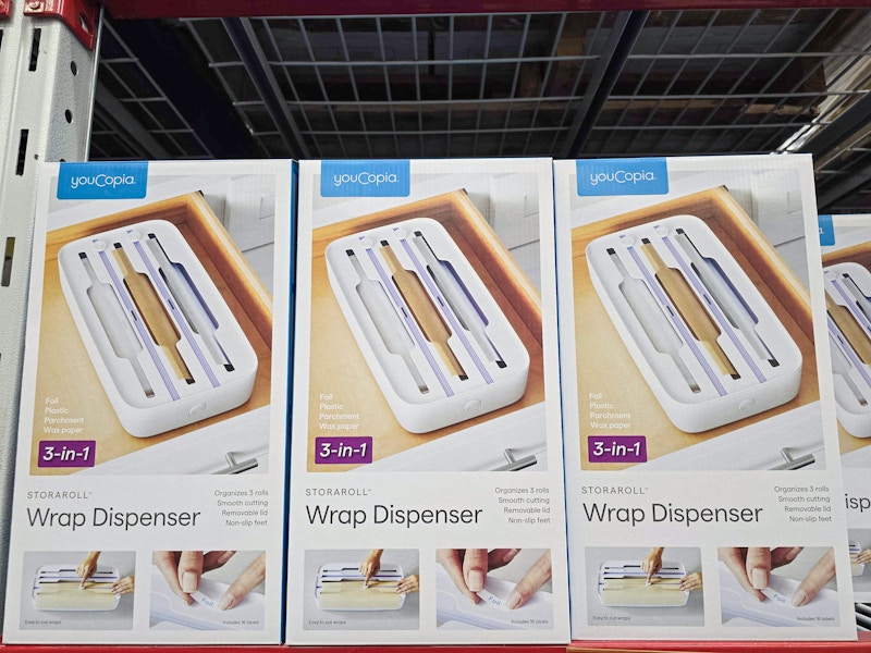 storaroll wrap dispensers on a shelf