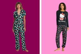 women's holiday pajamas: green and festive + hello kitty holiday