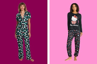 women's holiday pajamas: green and festive + hello kitty holiday